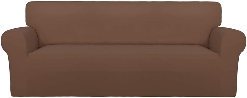 PureFit Super Stretch Chair Sofa Slipcover – Spandex Non Slip Soft Couch Sofa Cover, Washable Furniture Protector with Non Skid Foam and Elastic Bottom for Kids, Pets （Sofa， Dark Gray） Home & Garden > Decor > Chair & Sofa Cushions PureFit Brown Large 