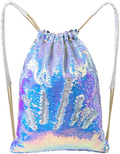 MHJY Mermaid Sequin Bag,Sparkly Sequin Drawstring Backpack Glitter Sports Dance Bag Shiny Travel Backpack Home & Garden > Household Supplies > Storage & Organization MHJY Mermaid Purple/Silver  