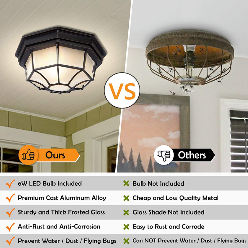 Flush Mount Ceiling Light Fixture, Outdoor Porch Ceiling Light with Aluminum Frame Frosted Glass Shade, Farmhouse Close to Ceiling Lighting Lamp for Hallway Entryway, 6W LED Bulb Included Home & Garden > Lighting > Lighting Fixtures > Ceiling Light Fixtures KOL DEALS   