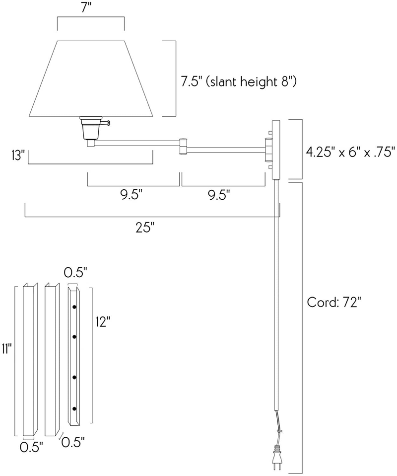 Kira Home Cambridge 13" Swing Arm Wall Lamp - Plug In/Wall Mount + White Fabric Shade, 150W 3-Way + Cord Covers, Satin Nickel Finish, 2-Pack