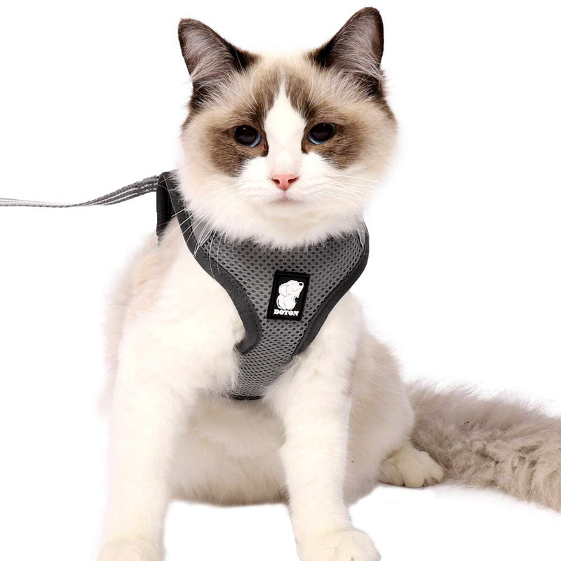 Heywean Cat Harness and Leash - Ultra Light Escape Proof Kitten Collar Cat Walking Jacket with Running Cushioning Soft and Comfortable Suitable for Puppies Rabbits Animals & Pet Supplies > Pet Supplies > Cat Supplies > Cat Apparel HEYWEAN Silver grey Large (Pack of 1) 