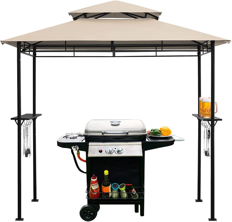 DikaSun BBQ Grill Gazebo 8' x 5' Double Tiered Barbecue Canopy BBQ Grill Tent w/Air Vent for Outdoor Party Patio Wedding Home & Garden > Lawn & Garden > Outdoor Living > Outdoor Structures > Canopies & Gazebos DikaSun Sand Alloy Shelves 