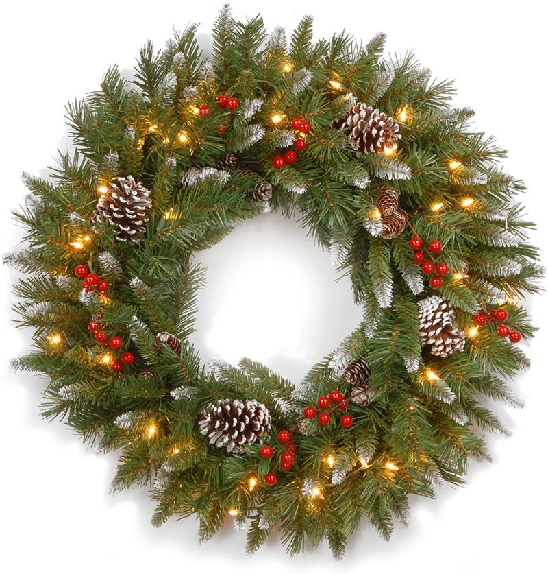 National Tree Company Pre-Lit Artificial Christmas Wreath, Green, Frosted Berry, White Lights, Decorated with Pine Cones, Berry Clusters, Frosted Branches, Christmas Collection, 24 Inches Home & Garden > Decor > Seasonal & Holiday Decorations& Garden > Decor > Seasonal & Holiday Decorations National Tree Company White 24 Inch 