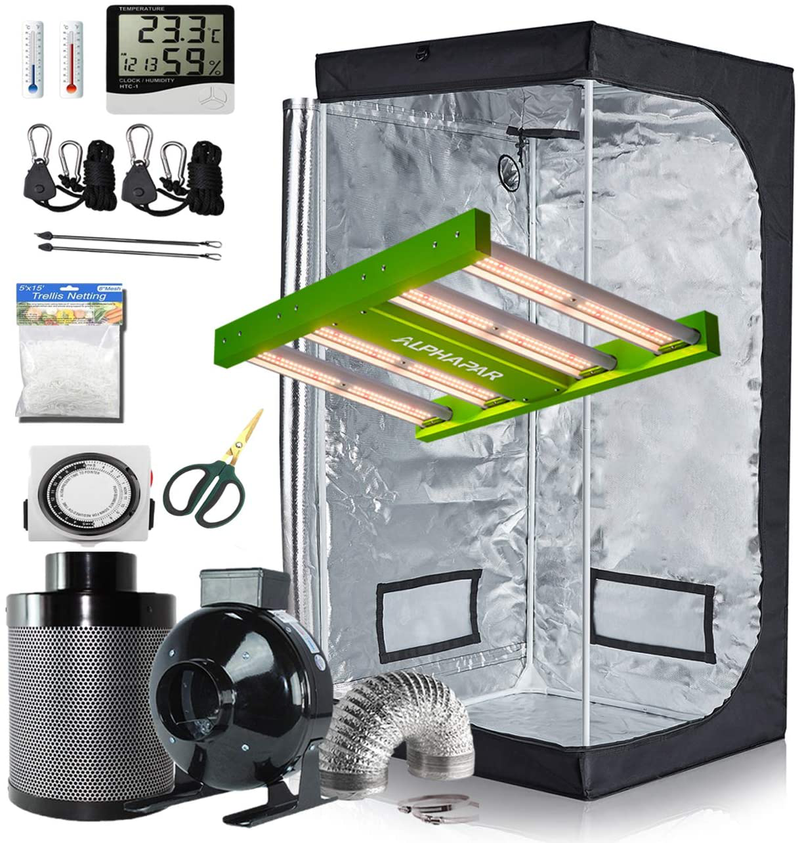 Greenhouser Grow Tent Kit Complete 32"X32"X63" Hydroponics Grow Tent and APE600 LED Grow Light Full Spectrum with 4" Inline Fan and Air Carbon Filter Ventilation Kit for Indoor Grow Tent Setup Kit Sporting Goods > Outdoor Recreation > Camping & Hiking > Tent Accessories GreenHouser   