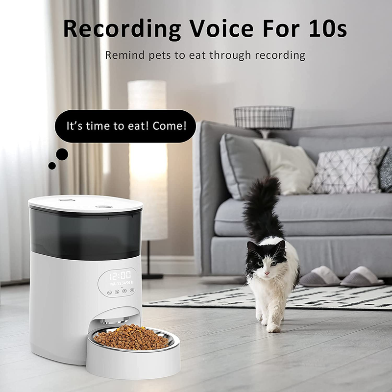 GHG Automatic Cat Feeder, 4L Auto Pet Food Dispenser with Stainless Steel Bowl, Desiccant Bag, Programmable Portion Timed Control 1-6 Meals Per Day, 10s Voice Recorder for Small Medium Cats and Dogs