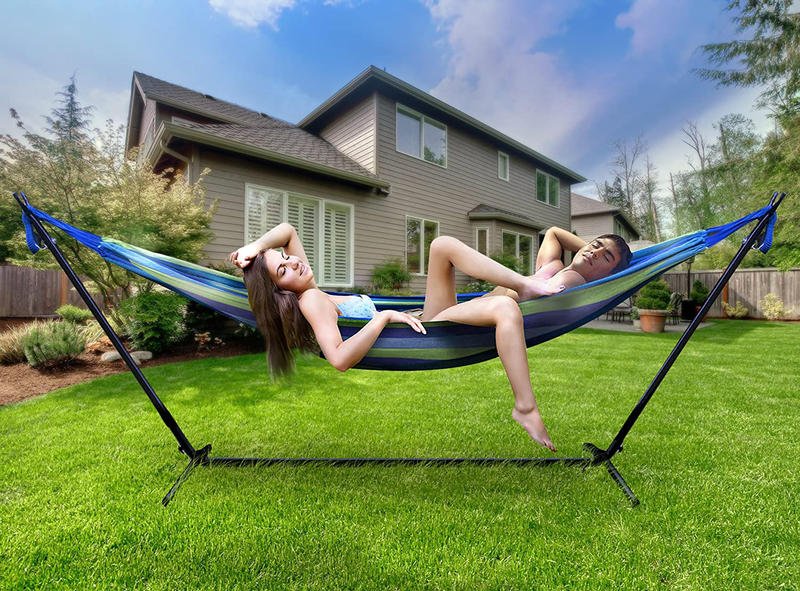 Sorbus Double Hammock with Steel Stand Two Person Adjustable Hammock Bed - Storage Carrying Case Included (Blue/Green) Home & Garden > Lawn & Garden > Outdoor Living > Hammocks Sorbus   