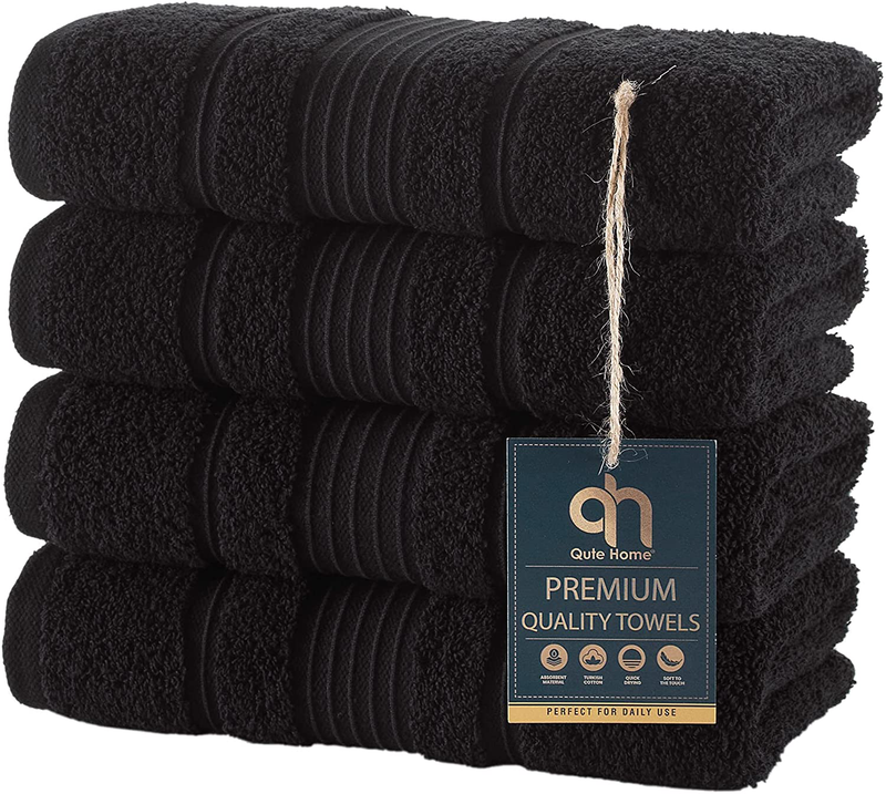 Qute Home 4-Piece Bath Towels Set, 100% Turkish Cotton Premium Quality Towels for Bathroom, Quick Dry Soft and Absorbent Turkish Towel Perfect for Daily Use, Set Includes 4 Bath Towels (White) Home & Garden > Linens & Bedding > Towels Qute Home Black 4 Pieces Hand Towels 