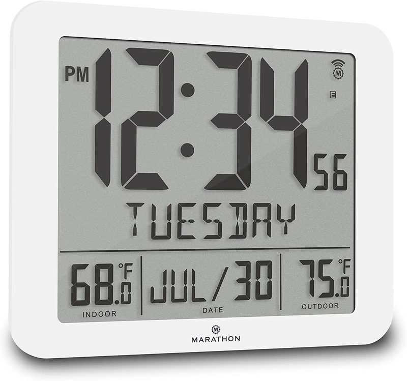 Marathon Slim Atomic Wall Clock with Indoor/Outdoor Temperature, Full Calendar and Large Display - Batteries Included - CL030027-FD-GG (Graphite Grey) Home & Garden > Decor > Clocks > Wall Clocks Marathon White  