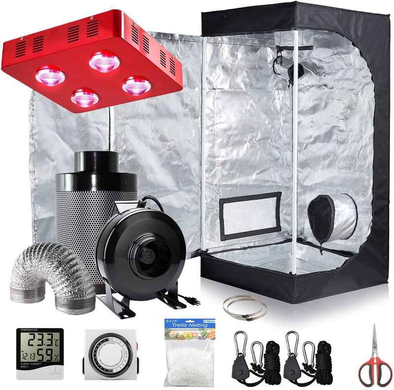 Hydro plus Grow Tent Kit Complete LED 300W Grow Light + 4" Fan Filter Ventilation Kit + 24"X24"X48" Grow Tent Setup Hydroponics Indoor Growing System Sporting Goods > Outdoor Recreation > Camping & Hiking > Tent Accessories Hydro Plus LED 800W+24''x24''x48'' Kit  