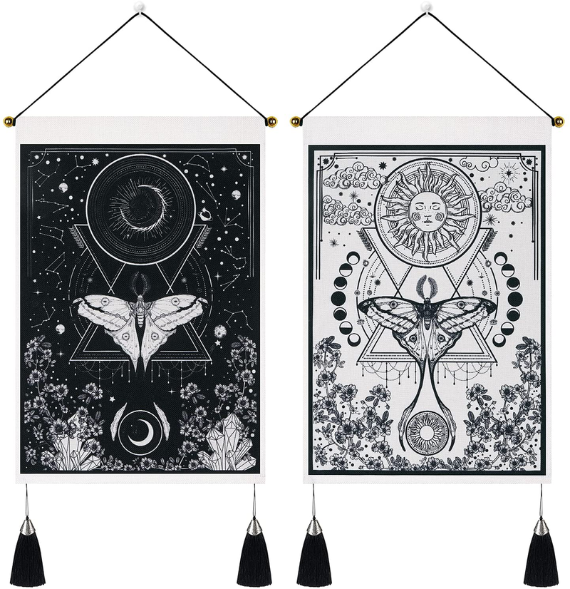 Pack of 2 Tapestry Sun and Moon Tapestry Moth Tapestries Black and White Tapestry Flower Vine Tapestry Wall Hanging for Room (13.8 x 19.7 inches) Home & Garden > Decor > Artwork > Decorative Tapestries Lyacmy Black and White 13.8" x 19.7" 