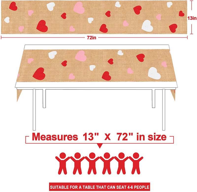 Comken Valentines Day Table Runner, Burlap Red Pink White Love Heart Table Runner for Valentine'S Day Dinner Table Decorations Valentines Engagement Party Supplies - 13 X 72 Inch Home & Garden > Decor > Seasonal & Holiday Decorations Comken   