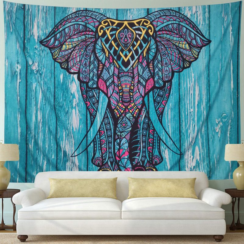Elephant Tapestry Vintage Blue Old Wooden Plank Tapestry Wall Hanging Bohemian Mandala Tapestry Psychedelic Wall Tapestry Watercolor Hippie Indian Tapestry Decor(Blue Elephant,51.2" × 59.1") Home & Garden > Decor > Artwork > Decorative TapestriesHome & Garden > Decor > Artwork > Decorative Tapestries Amonercvita   