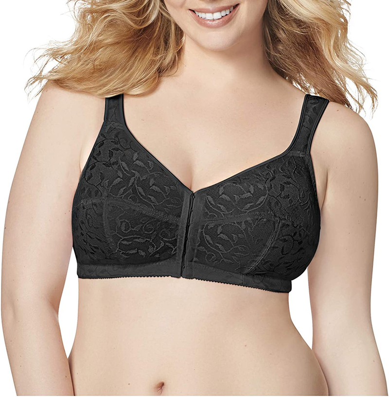 Just My Size Women's Easy On Front Close Wirefree Bra MJ1107 Apparel & Accessories > Clothing > Underwear & Socks > Bras JUST MY SIZE Black 40D 2 PK 