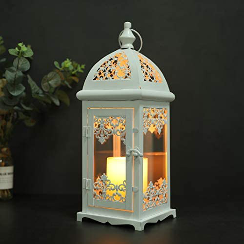 JHY DESIGN Decorative Candle Lantern 15''High Metal Candle Lanterns Vintage Style Hanging Lantern for Indoor Outdoor Events Parities Weddings(White Color) Home & Garden > Decor > Home Fragrance Accessories > Candle Holders JHY DESIGN   