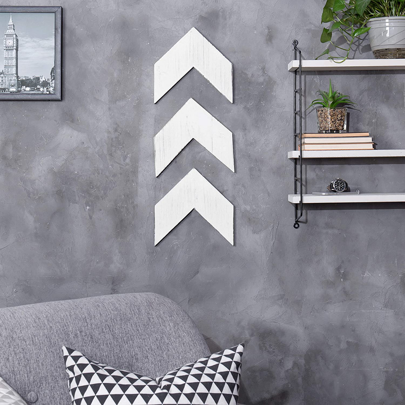 MyGift Vintage White Wood Wall-Mounted Decorative Arrowhead Chevrons Wall Decor, Set of 3 Home & Garden > Decor > Artwork > Sculptures & Statues MyGift   