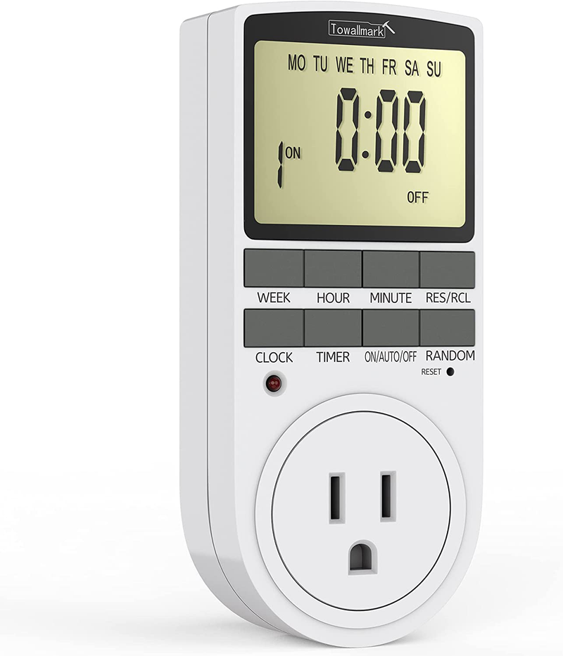 Digital Timer Outlet, Indoor Plug-in Electric Timer for Electrical Outlets15A/1800W, Multifunctional 7-Day Cycle Programmable Timer with Countdown, 16 On/Off Programs and Extra Large LCD Display Home & Garden > Lighting Accessories > Lighting Timers Towallmark Default Title  