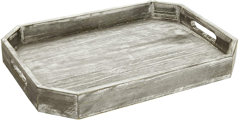 MyGift Rustic Dark Gray Wood Serving Breakfast Tray, Ottoman Coffee Table Tray with Cut-out Handles and Angled Edges Home & Garden > Decor > Decorative Trays MyGift Gray  