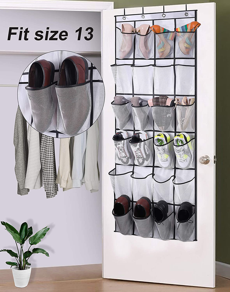 MISSLO over the Door Shoe Organizer 24 Large Mesh Pockets, White Furniture > Cabinets & Storage > Armoires & Wardrobes MISSLO   