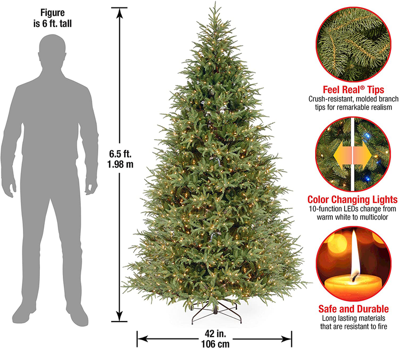 National Tree Company 'Feel Real' Pre-lit Artificial Christmas Tree | Includes Pre-strung Multi-Color LED Lights and Stand | Frasier Grande Fir - 6.5 ft