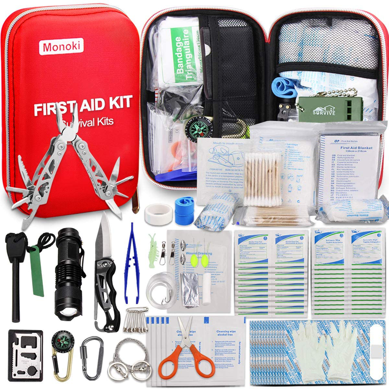 Monoki First Aid Kit Survival Kit, 241Pcs Upgraded Outdoor Emergency Survival Kit Gear - Medical Supplies Trauma Bag Safety First Aid Kit for Home Office Car Boat Camping Hiking Hunting Adventures Sporting Goods > Outdoor Recreation > Camping & Hiking > Camping Tools Monoki Red  