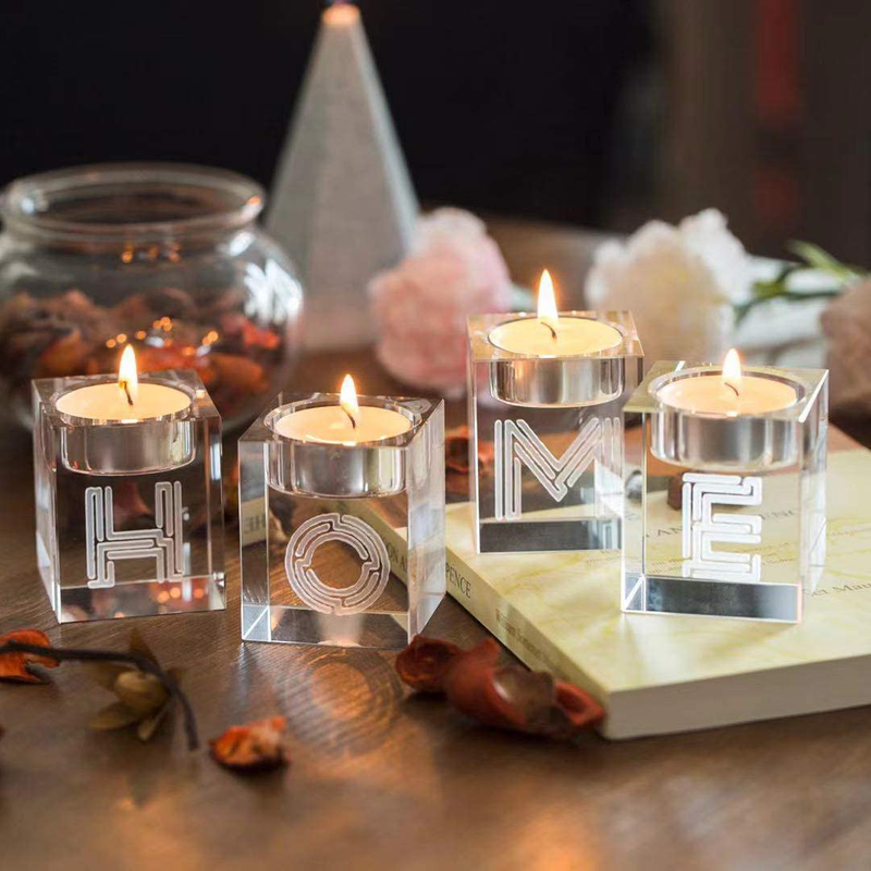 Le Sens Amazing Home Decorative Word Sign Hope Cube Crystal Candle Holder Set of 4 - Solid Square Clear Glass Table Centerpiece - Elegant Votive Tealight Candlestick for Wedding & Home Decoration Home & Garden > Decor > Home Fragrance Accessories > Candle Holders Le Sens Amazing Home E: Home  