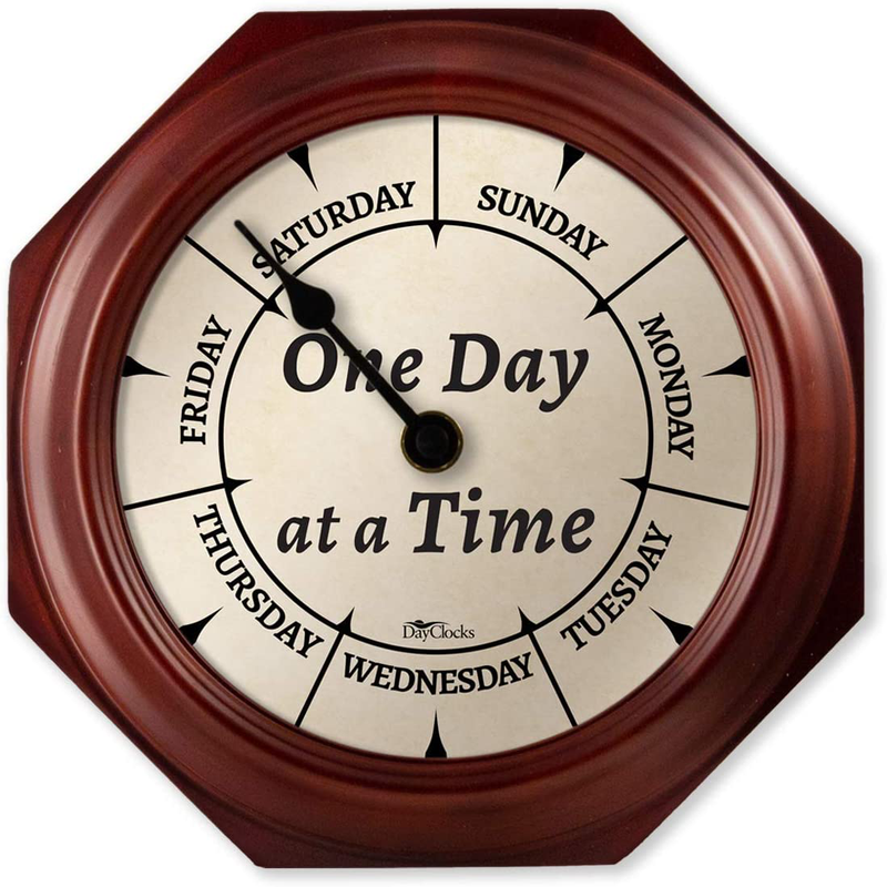 DayClocks Classic Day-of-The-Week Wall Clock with Solid Wood-Octagonal Frame – Weekly Clock with Noon & Midnight Markers – Quiet Wall Mounted Clock - Ideal Retirement Gift for Men & Women Home & Garden > Decor > Clocks > Wall Clocks DayClocks Mahogany - One Day at a Time - 10"  