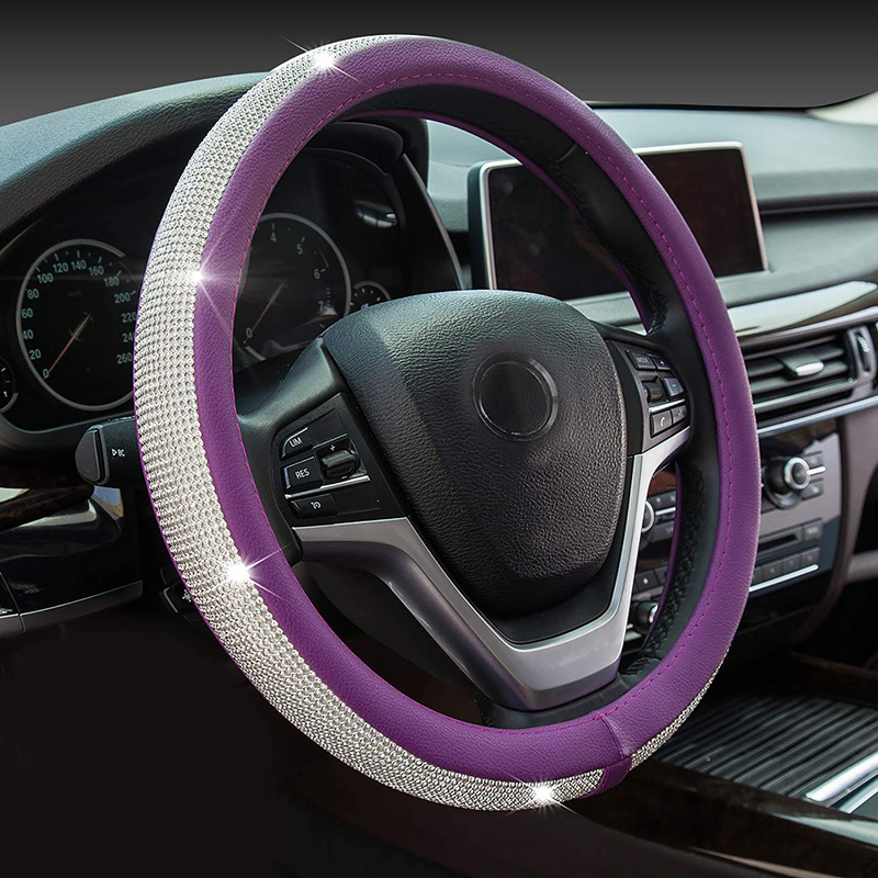 New Diamond Leather Steering Wheel Cover with Bling Bling Crystal Rhinestones, Universal Fit 15 Inch Car Wheel Protector for Women Girls,Black Vehicles & Parts > Vehicle Parts & Accessories > Vehicle Maintenance, Care & Decor > Vehicle Decor > Vehicle Steering Wheel Covers ChuLian Purple A-White Diamonds 