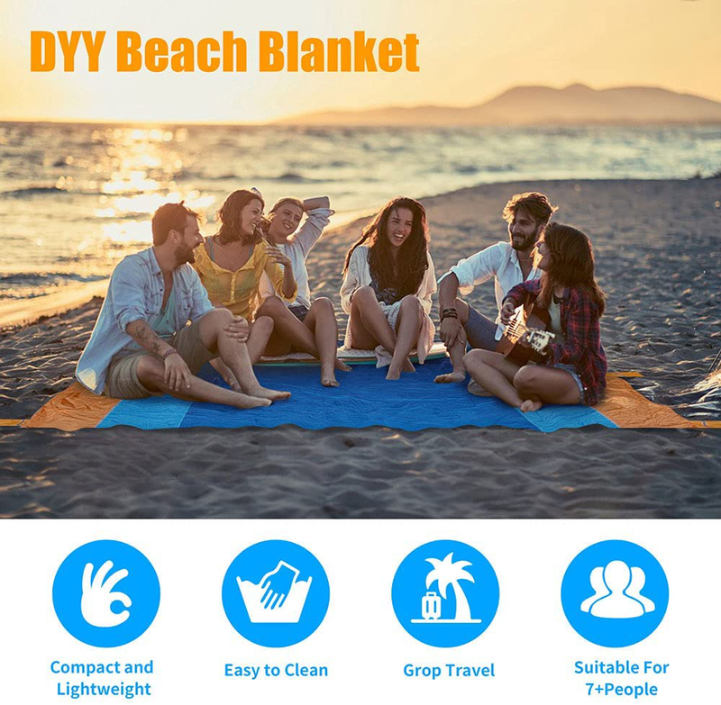 DYY Waterproof Sandless Beach Blanket, Extra Large Oversized 10'X 9' for 7 Adults Soft Beach Mat, Lightweight & Durable with 6 Stakes & 6 Pockets, Picnic Mat Easy to fold for Travel, Camping, Hiking Home & Garden > Lawn & Garden > Outdoor Living > Outdoor Blankets > Picnic Blankets DYY   