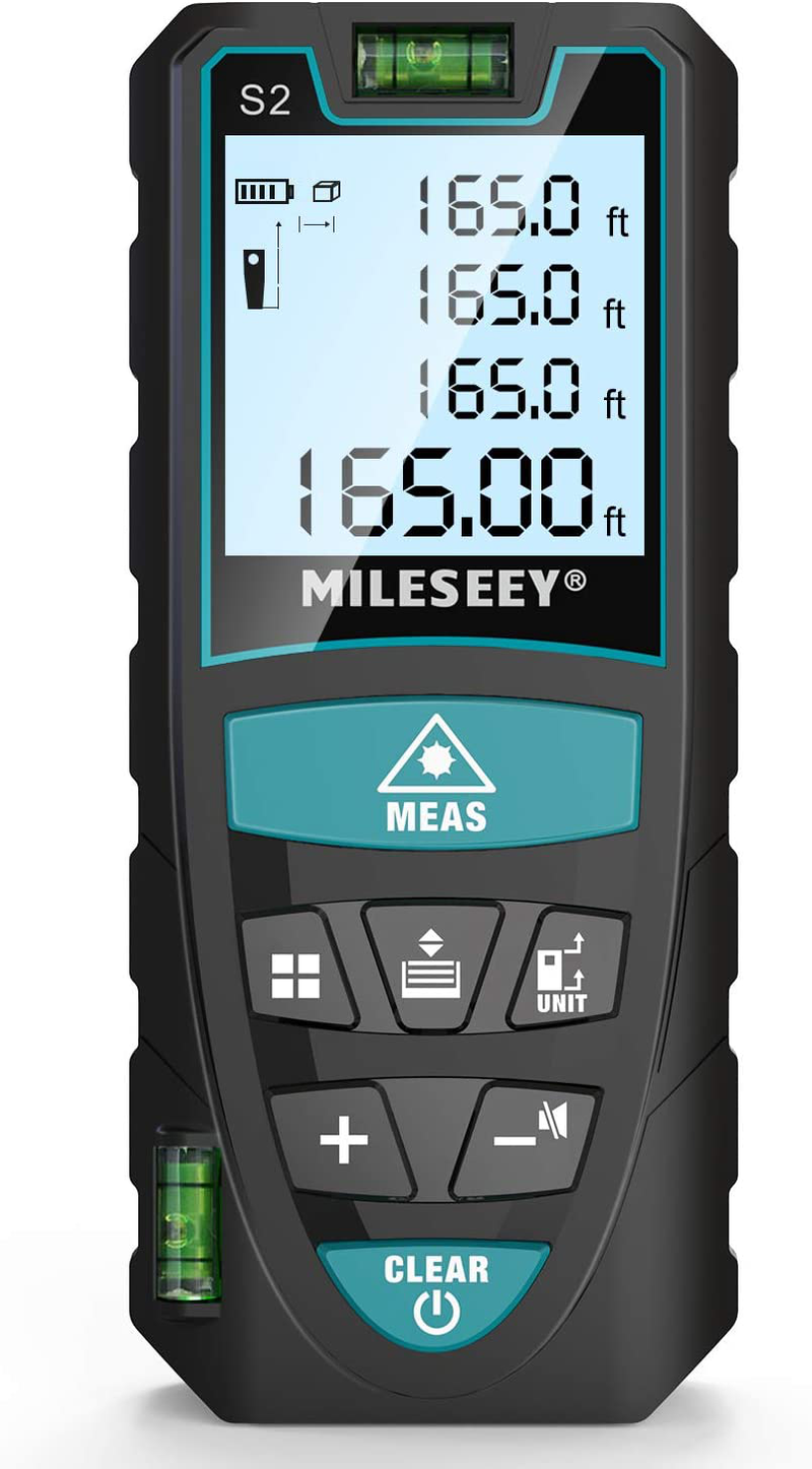 Laser Measure, Mileseey by RockSeed 165 Feet Digital Laser Distance Meter with 2 Bubble Levels,M/In/Ft Unit switching Backlit LCD and Pythagorean Mode, Measure Distance, Area and Volume (165 Feet) Hardware > Tools > Measuring Tools & Sensors RockSeed 165 Feet  
