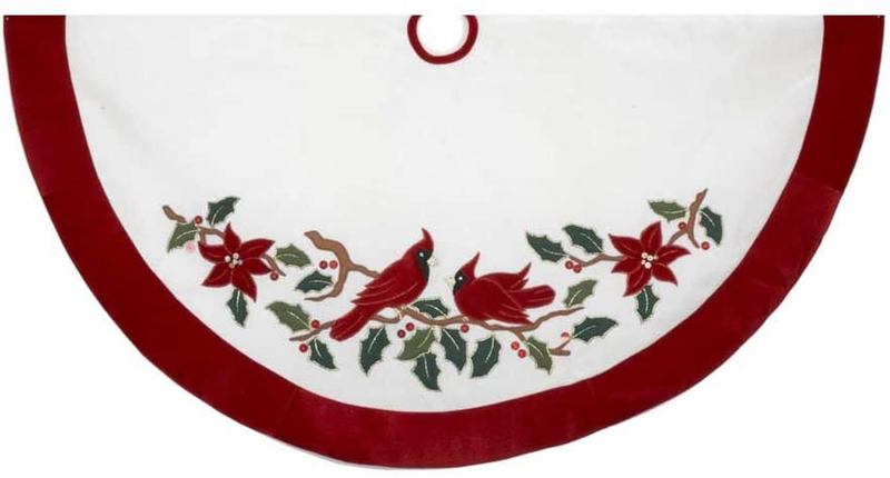 Kurt Adler 48" Velvet Red and White Cardinals Treeskirt Home & Garden > Decor > Seasonal & Holiday Decorations > Christmas Tree Skirts Kurt Adler   