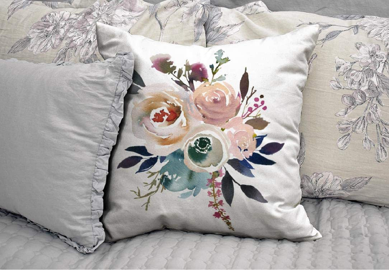 Pakaku Throw Pillow Covers, Light Blue Pink Gray White Watercolor Floral round Bouquet Navy Peach Home Sofa Cushion Cover Pillowcase Gift Double-Sided Pattern 18 X 18 Inch Home & Garden > Decor > Chair & Sofa Cushions Pakaku   