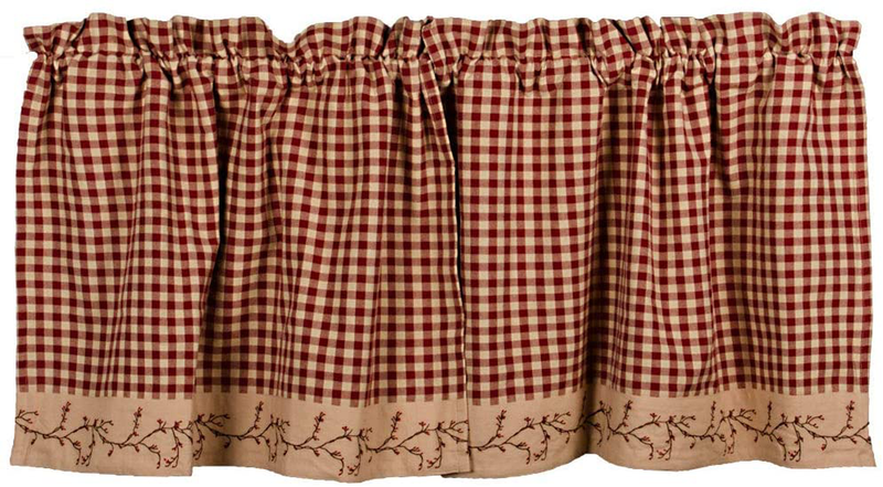 Primitive Home Decors Berry Vine Check Barn Red and Nutmeg 72" x 24" Lined Cotton Curtain Tiers Home & Garden > Decor > Seasonal & Holiday Decorations Primitive Home Decors Barn Red and Nutmeg 72" x 24" 