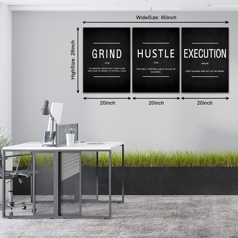 KAWAHONE Inspirational Grind Hustle Execution Quotes Poster Framed, Motivational Canvas Painting Print Picture Wall Art Positive Sayings Artwork for Home Office Workplace Large-20x28inchx3PCS Home & Garden > Decor > Artwork > Posters, Prints, & Visual Artwork KAWAHONE   
