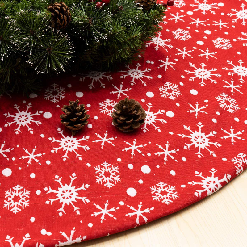GIGALUMI Red Christmas Tree Skirt with Snowflakes, Christmas Tree Skirts 48 inch Perfect, Traditional Christmas Tree Mat Double Layers for Xmas Party Decoration Home & Garden > Decor > Seasonal & Holiday Decorations > Christmas Tree Skirts GIGALUMI Red  