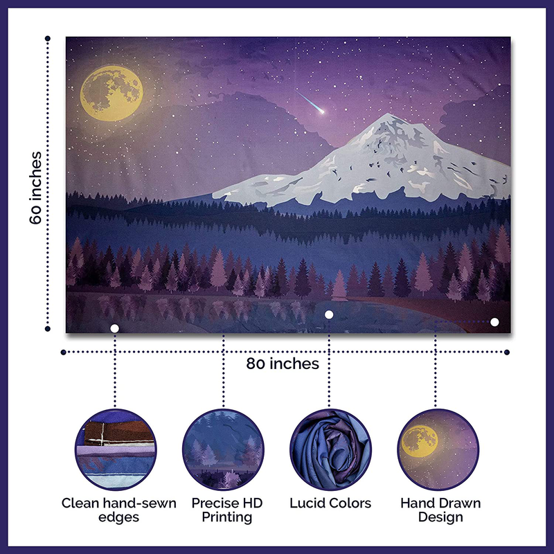 Import Nomad- Mountain/Full Moon Nightscape Wall Tapestry, Indie Room Decor, Tapestry For Bedroom, Dorm Decor - 80 x 60in Large Tapestry Home & Garden > Decor > Artwork > Decorative Tapestries Import Nomad Unbound   