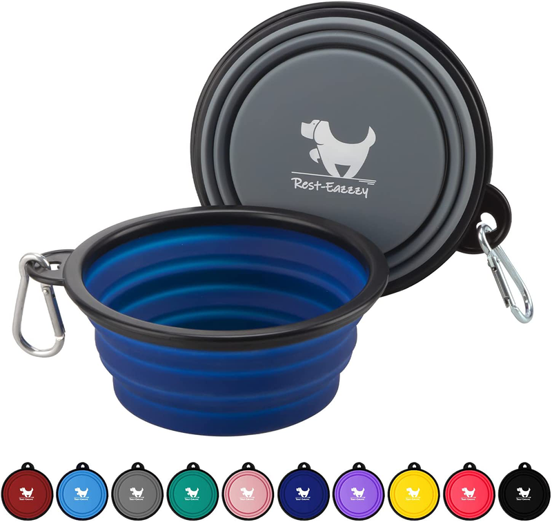 Rest-Eazzzy Expandable Dog Bowls for Travel, 2-Pack Dog Portable Water Bowl for Dogs Cats Pet Foldable Feeding Watering Dish for Traveling Camping Walking with 2 Carabiners, BPA Free  Rest-Eazzzy grey&navy S 