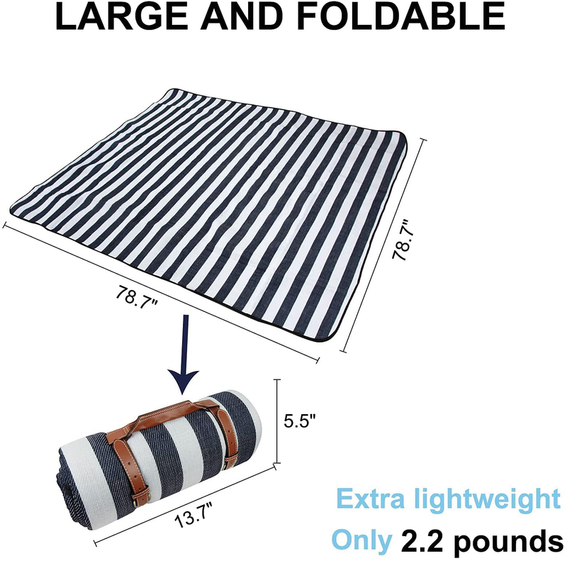 Picnic Blanket,78.7"x78.7"Oversized Beach Blankets Waterproof Sandproof Picnic Mat for 6-8 Adults, Large and Thick Picnic Blanket Portable Straps for Beach Mats or Family Outdoor Camping Parties Home & Garden > Lawn & Garden > Outdoor Living > Outdoor Blankets > Picnic Blankets Goodsnetic   