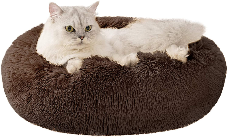 Love's cabin 20in Cat Beds for Indoor Cats - Cat Bed with Machine Washable, Waterproof Bottom - Coffee Fluffy Dog and Cat Calming Cushion Bed for Joint-Relief and Sleep Improvement Animals & Pet Supplies > Pet Supplies > Cat Supplies > Cat Beds Love's cabin Chocolate 20" 