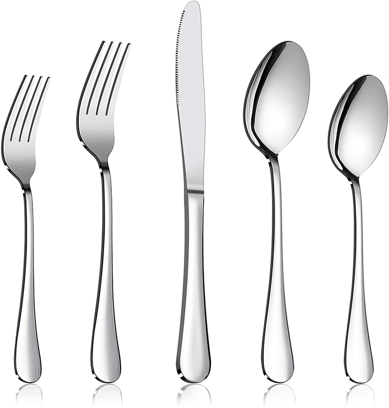 Silverware Set Service for 2, E-far 10-Piece Stainless Steel Flatware Set Cutlery Set, Include Knife/Fork/Spoon, Simple & Classic Design, Easy Clean & Dishwasher Safe