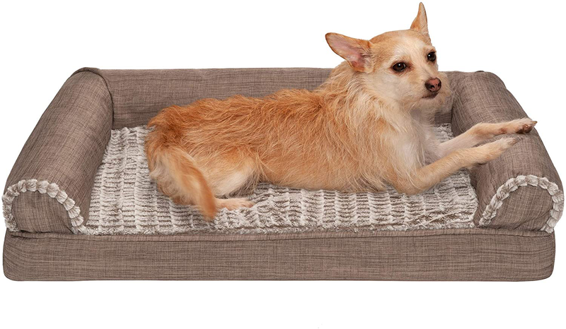 Furhaven Orthopedic, Cooling Gel, and Memory Foam Pet Beds for Small, Medium, and Large Dogs and Cats - Luxe Perfect Comfort Sofa Dog Bed, Performance Linen Sofa Dog Bed, and More Animals & Pet Supplies > Pet Supplies > Dog Supplies > Dog Beds Furhaven Faux Fur & Linen Woodsmoke Sofa Bed (Egg Crate Orthopedic Foam) Medium (Pack of 1)