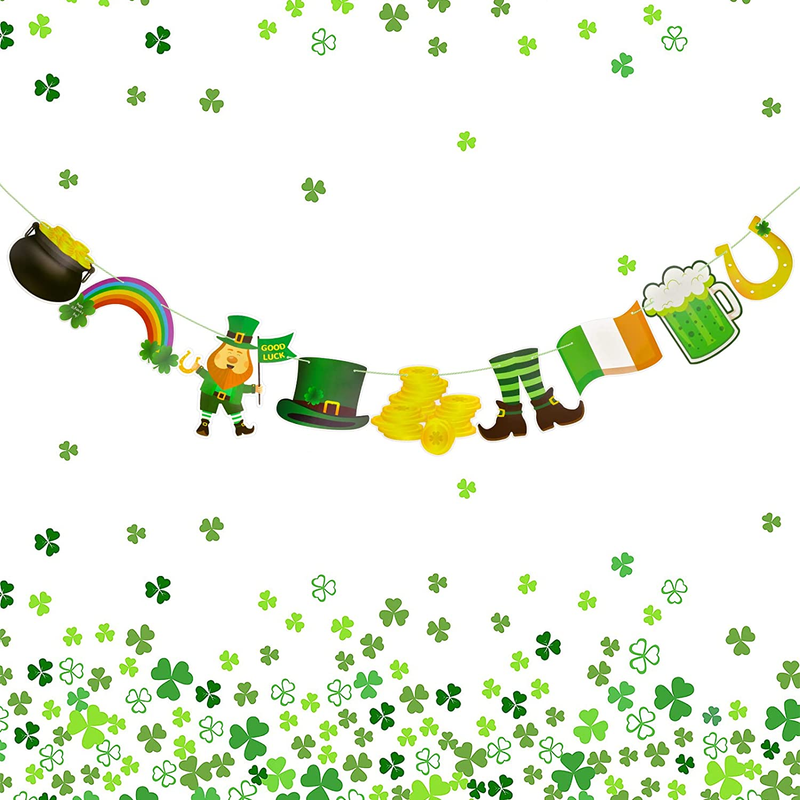 St Patricks Day Decorations,St. Patricks Day Decor for Home Banner, Lucky Shamrock Clover Leprechaun Hat Beers for Lucky Day,Saint Patricks Day Irish Party Decorations Supplies Accessories