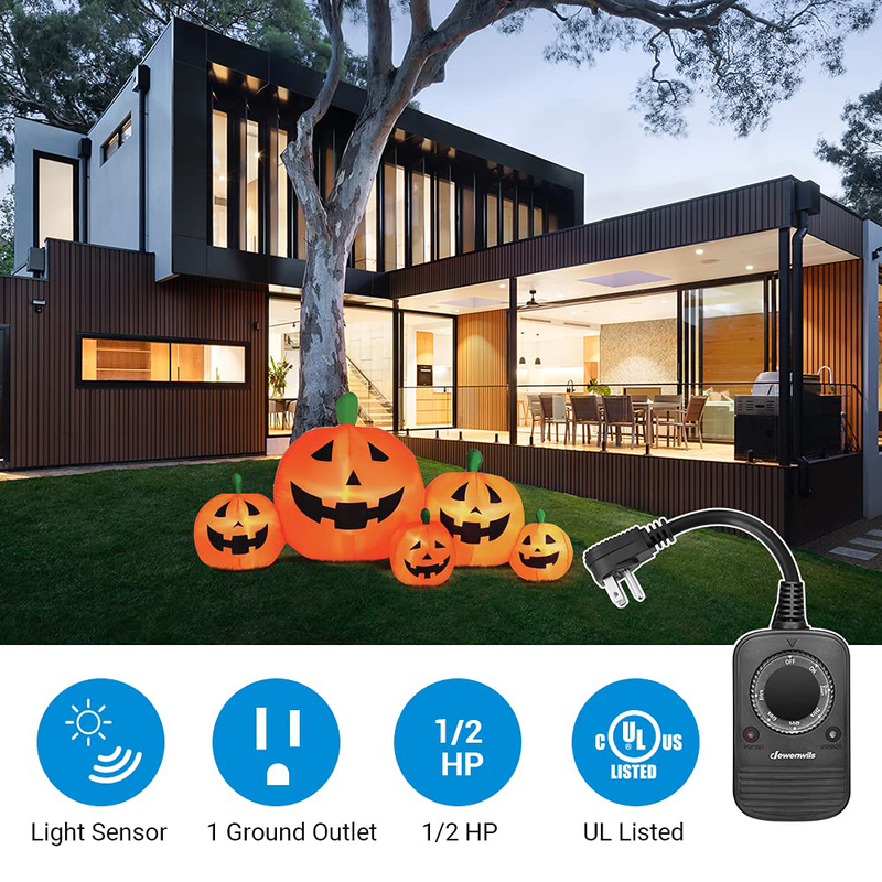 DEWENWILS Outdoor Timer, Plug in Weatherproof Dusk to Dawn Countdown Light Sensor Outlet Timer with Electrical Outlet for Halloween Holiday String Light, 15A, 1/2 HP, UL Listed, 2 Pack Home & Garden > Lighting Accessories > Lighting Timers DEWENWILS   