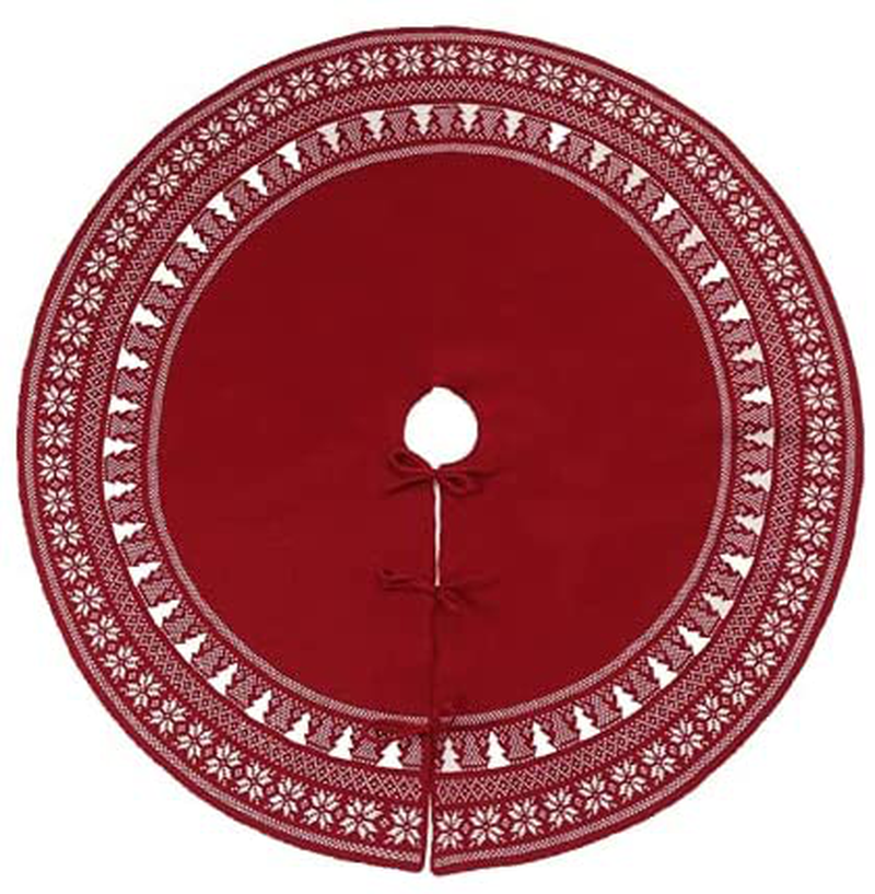 Christmas Tree Skirt 48 Inch,Retro Snowflake Chunky Knitted Tree Skirt for Christmas Decorations Holiday Luxury Tree Xmas Ornaments, Burgundy Red (Burgundy Red) Home & Garden > Decor > Seasonal & Holiday Decorations > Christmas Tree Skirts GKICG Burgundy Red  