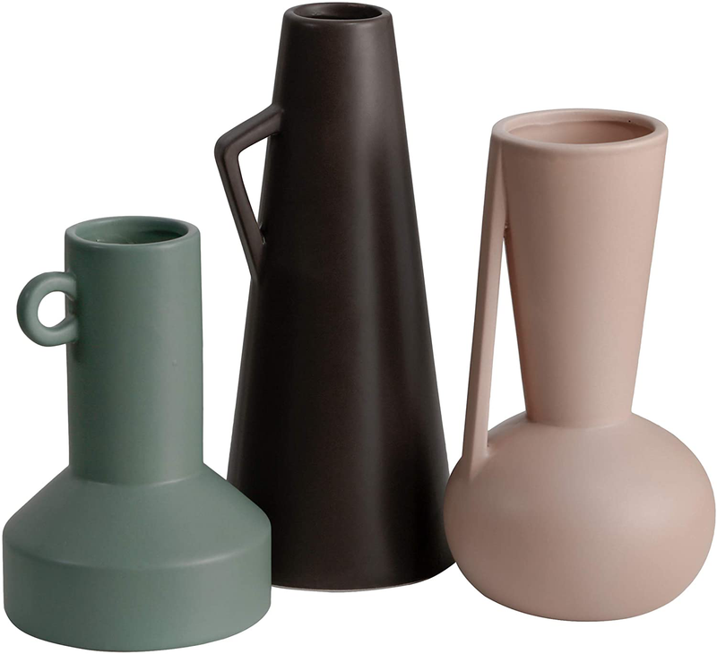 TERESA'S COLLECTIONS Modern Ceramic Vase for Home Decor, Set of 3 Morandi Multicolored Decorative Jug for Living Room, Kitchen, Table, Mantel Decoration, 10.4", 8.9" & 7.1" Tall ( Brown, Pink, Teal ) Home & Garden > Decor > Vases TERESA'S COLLECTIONS Default Title  