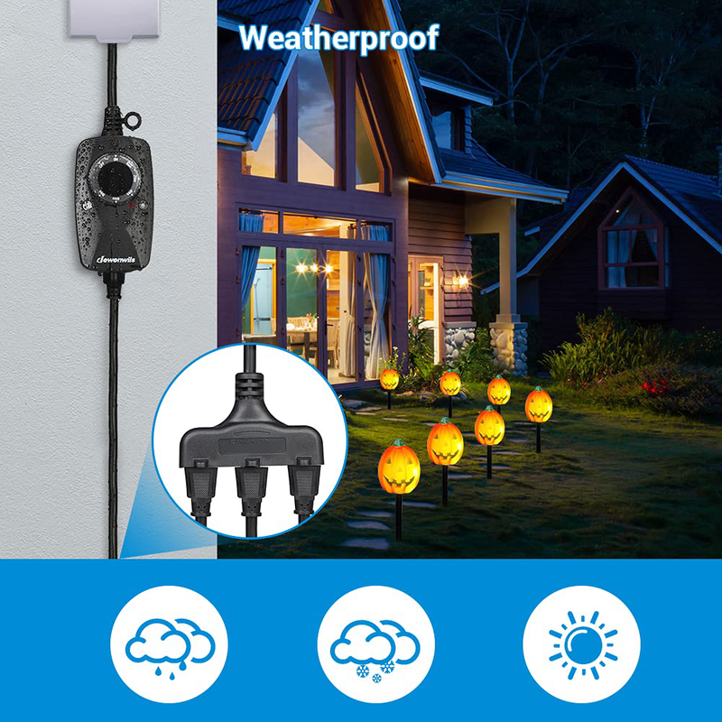 DEWENWILS Outdoor Light Timer with 12 FT Extension Cord, Plug in Weatherproof Photocell Timer Switch, 3 Grounded Outlets for Holiday Garden Yard Landscape Light 15A 1/2HP UL Listed Home & Garden > Lighting Accessories > Lighting Timers DEWENWILS   