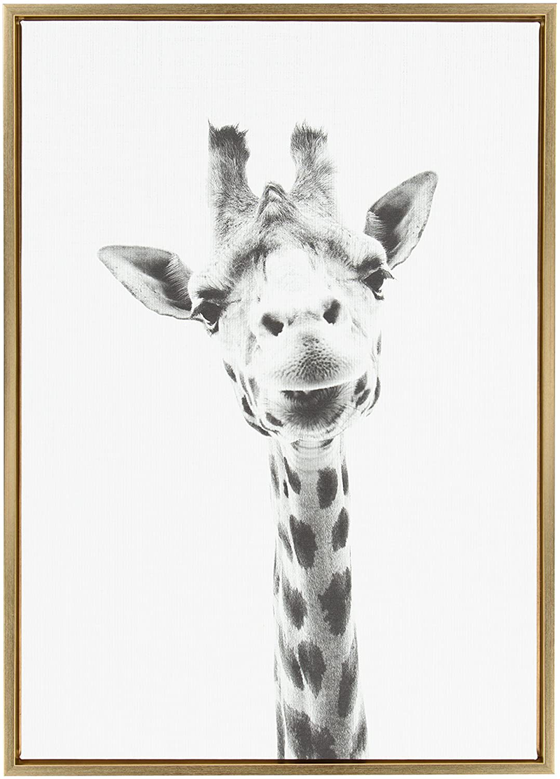 Kate and Laurel Sylvie Giraffe Portrait Framed Canvas Wall Art by Simon Te Tai, 18x24 Gold, Adorable Animal Home Decor