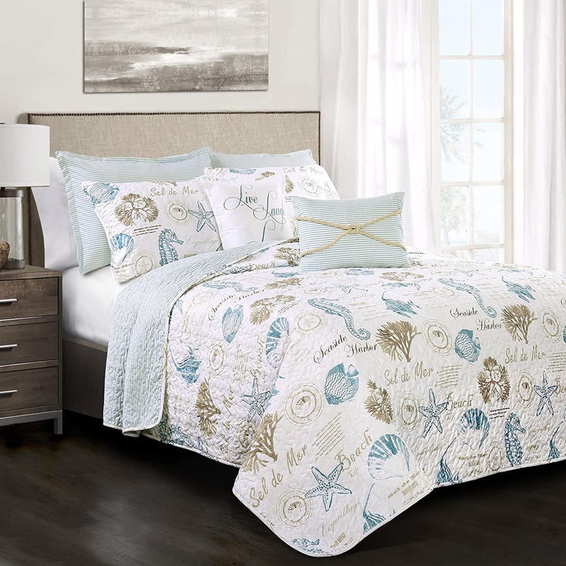 Lush Decor 7 Piece Harbor Life Quilt Set, King, Blue and Taupe Home & Garden > Decor > Seasonal & Holiday Decorations Triangle Home Fashions King  