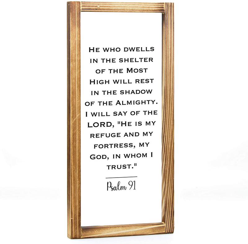 Psalm 91 Wall Art Sign-Scripture Wall Art, Rustic Farmhouse Decor for the Home, Religious Wall Decor -Modern Farmhouse Decor, Christian Wall Decor, Spiritual Wall Art with Solid Wood Frame 8 x 17 Inch Home & Garden > Decor > Artwork > Sculptures & Statues MAINEVENT Psalm 91  