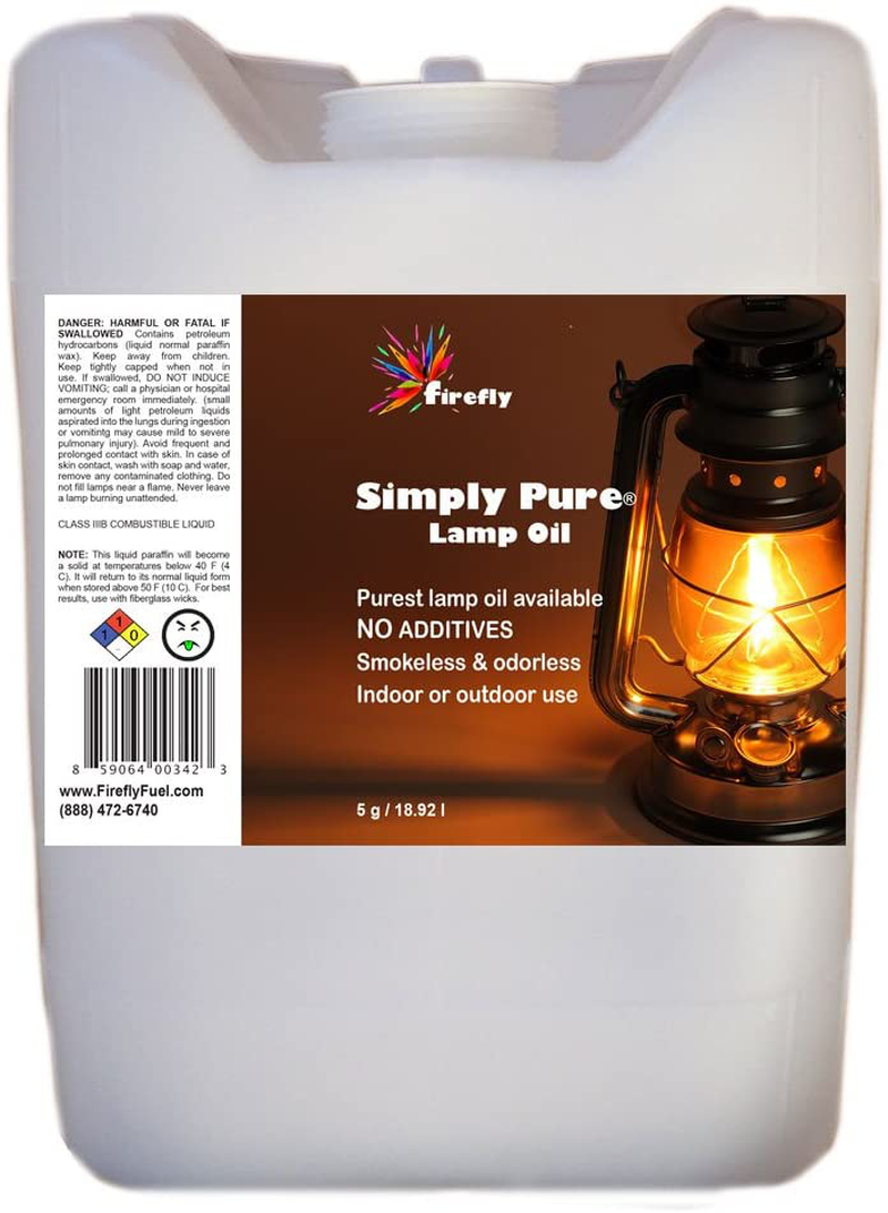 Firefly Kosher Paraffin Lamp Oil - 1 Gallon - Odorless & Smokeless - Simply Pure - Ultra Clean Burning Liquid Paraffin Fuel Home & Garden > Lighting Accessories > Oil Lamp Fuel Firefly Plain 5 Gallons 