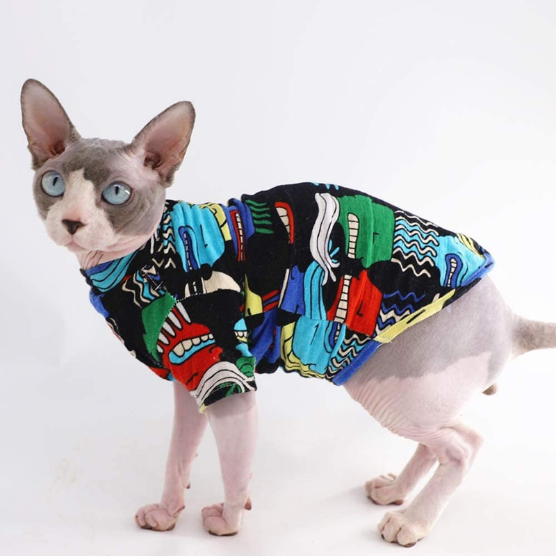 Sphynx Hairless Cat Cool Breathable Summer Cotton Shirts Pet Clothes with Gold Necklace Collar, Yellow Kitten T-Shirts with Sleeves, Cats & Small Dogs Apparel